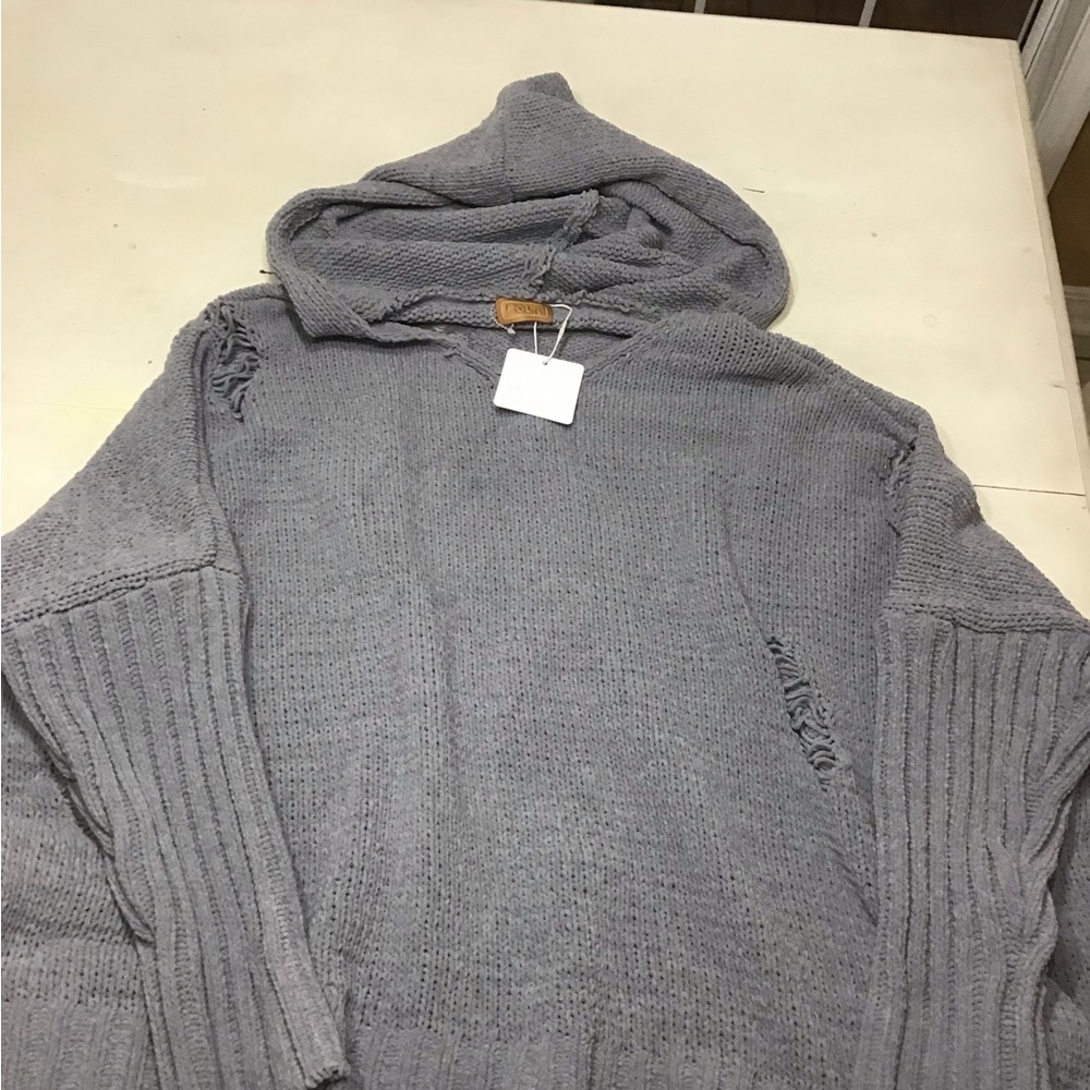 🔥 Oversized distressed with holes gray sweater hooded Xl/2X 🔥 POLL brand